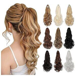 Ponytail Extension, 18" Claw Clip in Ash Blonde